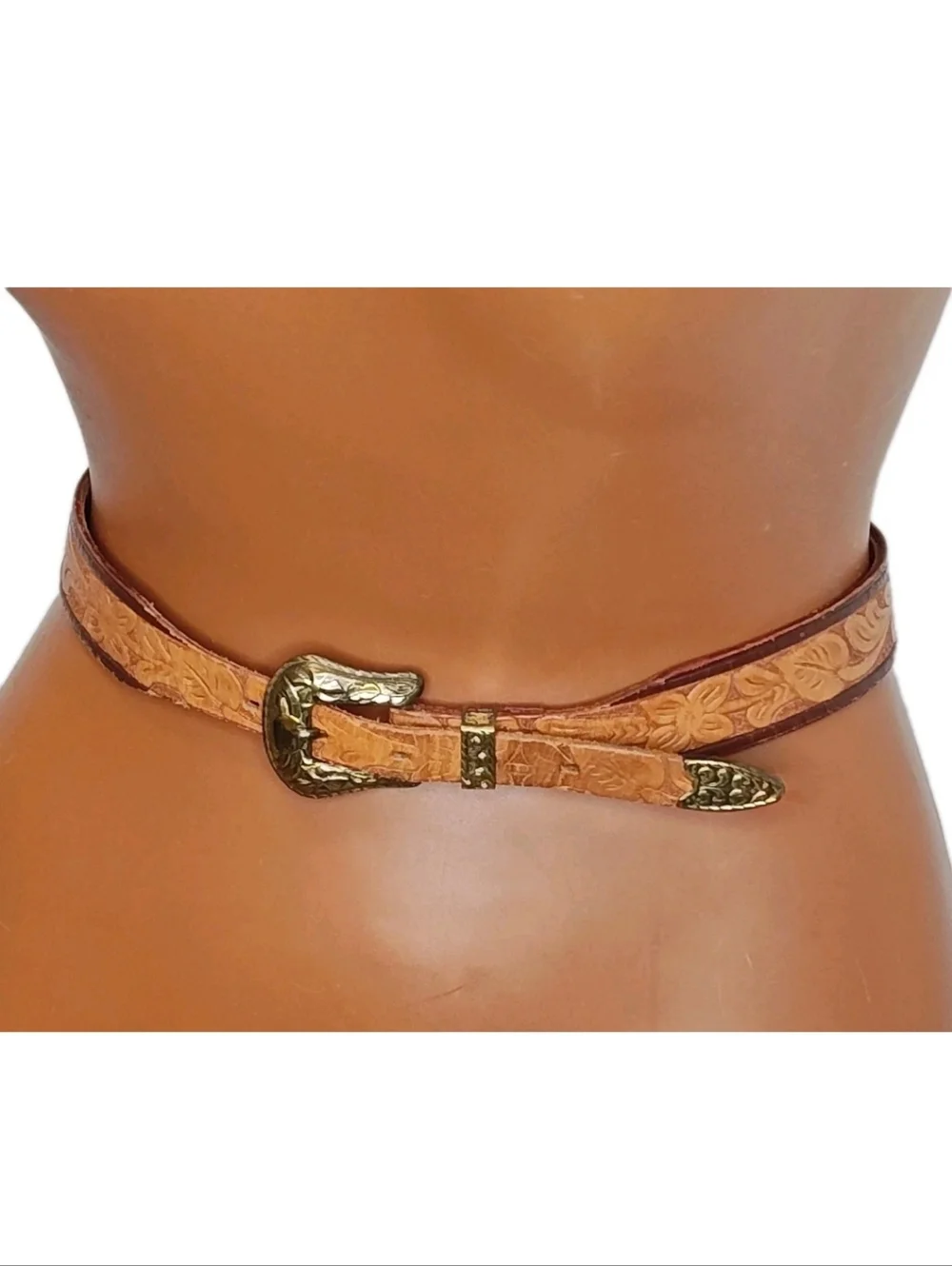 Rockmount 563 Saddle Western Floral Tooled Brown Leather Belt Girls Sz 26 23-27